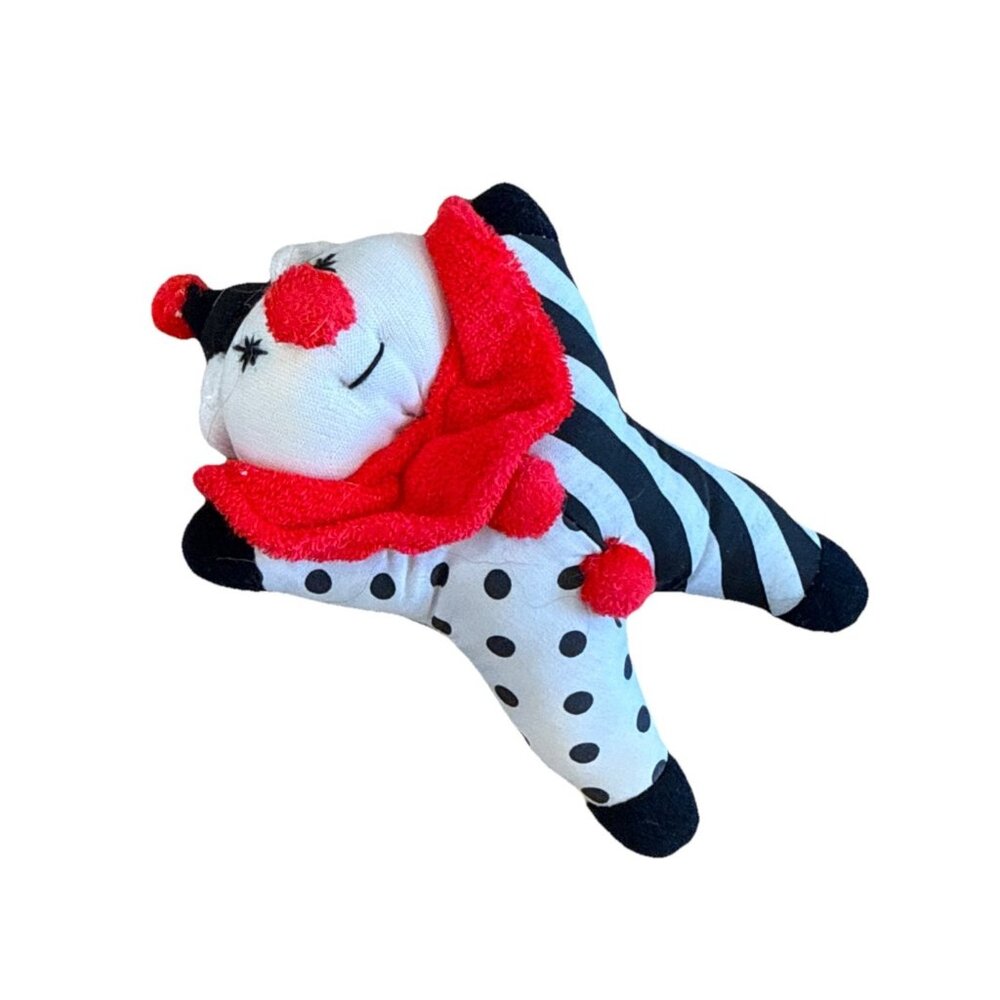 Pansy Ellen Clown Baby Rattle 6” Plush 1991 Black & White Stripes Polka Dots